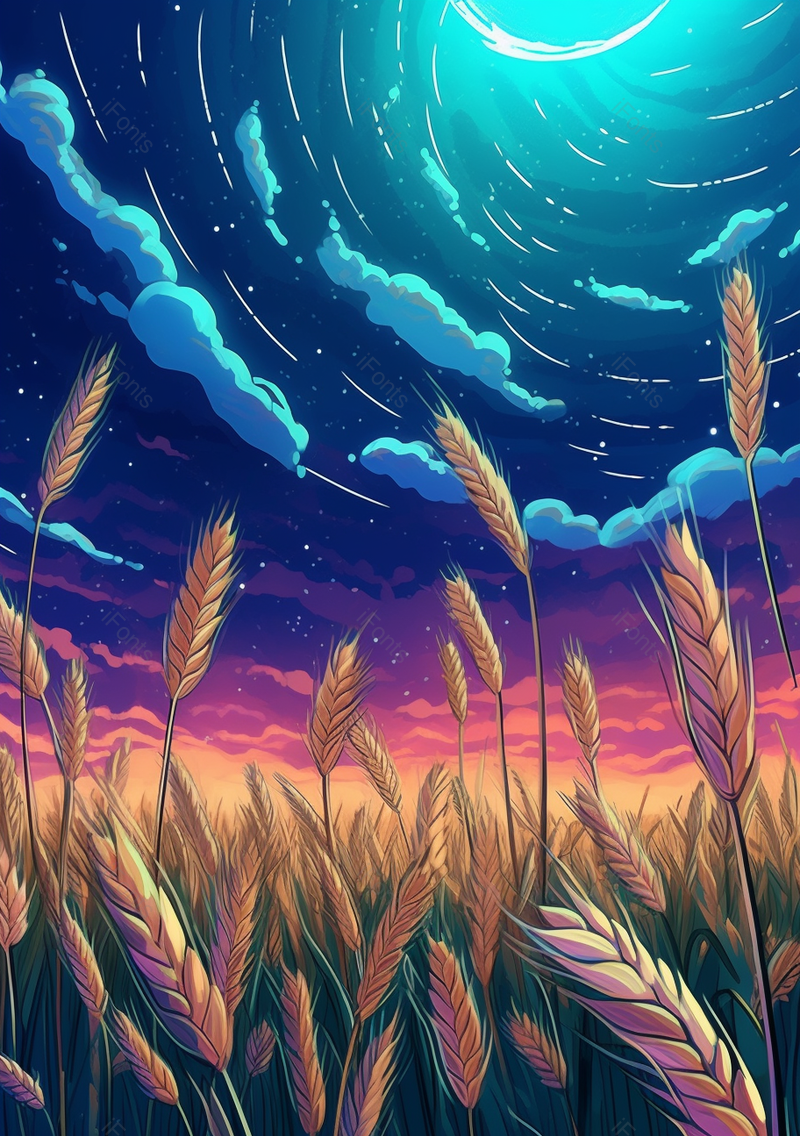 五彩晚霞麦田24节气芒种插画背景,插画/手绘图,插画/手绘图库,插画/手绘图下载,插画/手绘